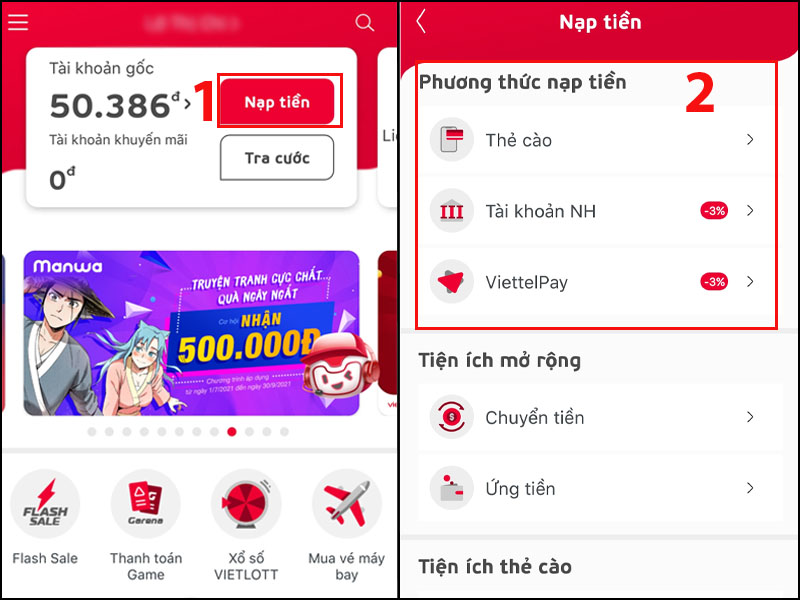 Nạp tiền qua My Viettel 
